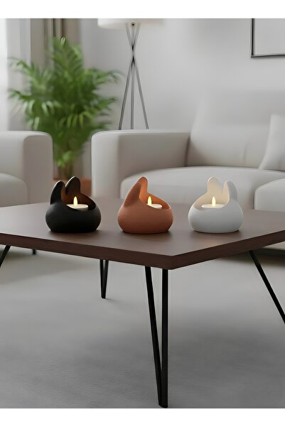 Venora Concept Tavşan Şeklinde Led Tealight Mumluk 3lü Set|3D Baskı|3 Adet Le...