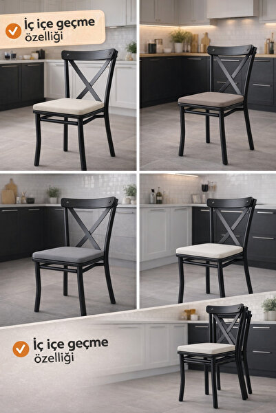 VOGUE TASARIM & DEKORASYON Çapraz Sırt Yemek Masası Sandalyesi Siyah