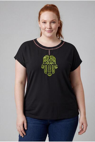 Ebsumu Bluză neagră de mărime mare pentru femei cu detaliu brodat manual