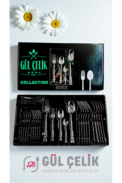 Gül Mutfak طقم أدوات مائدة مكون من 30 قطعة لـ 6 أشخاص مع صندوق على شكل قلب