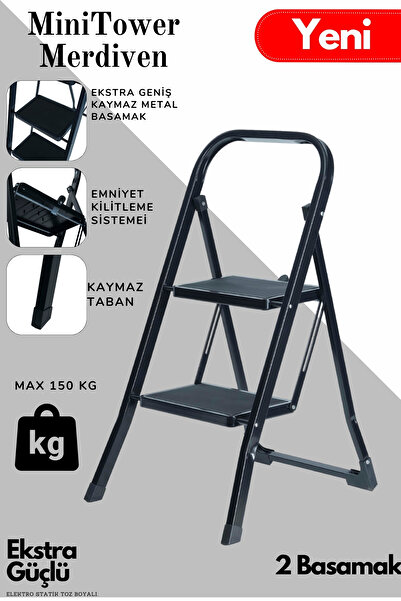 ERTEKPA MiniTower 2 Basamaklı Metal Merdiven - Ekstra Güçlü 150 kg Kapasiteli...