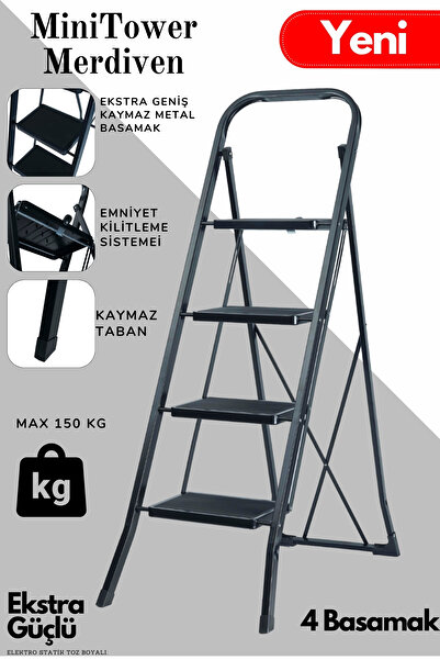 ERTEKPA MiniTower 4 Basamaklı Metal Merdiven - Ekstra Güçlü 150 kg Kapasiteli...