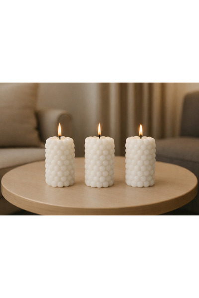 aymumi home Bubble Silindir Dekoratif Mum Seti | El Yapımı | Modern ve Şık Ta...