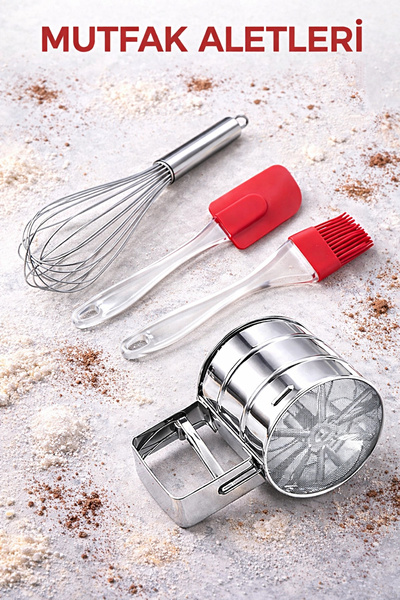 Tilbe Home Un Eleği Basmalı Şeker Pudra Çelik Lüx Elek Yumurta Çırpıcı Tel Yu...