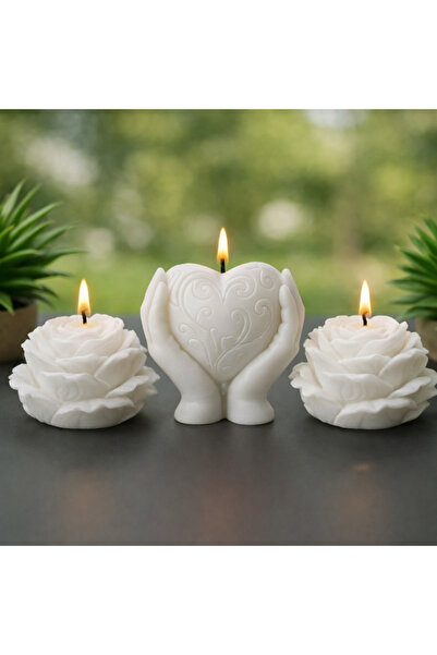 aymumi home El Yapımı Kalp ve Gül Mum Seti | Romantik Dekoratif Mum | Hediyel...