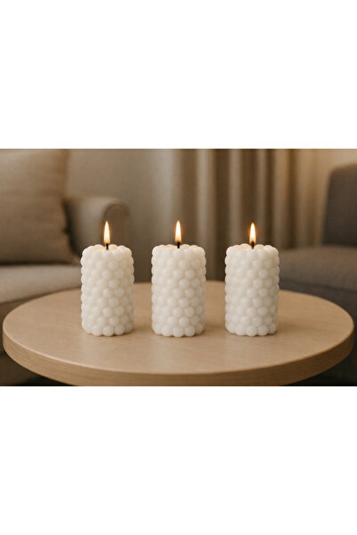aymumi home Dekoratif 3'lü Bal Köpüğü Görünümlü Mum Seti – El Yapımı Silindir...