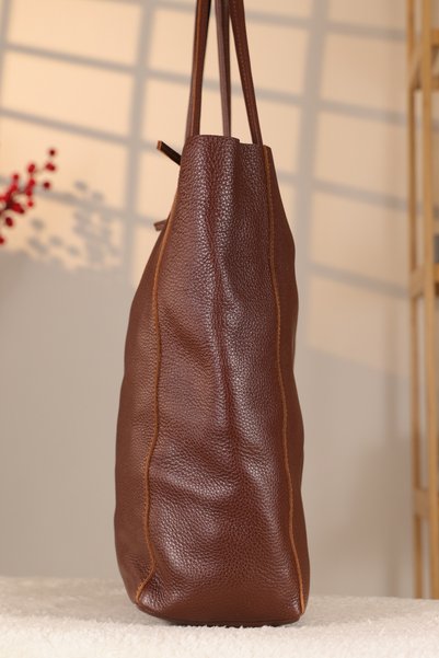 Aksesuarlia Brown Color Soft Leather Bag - 40369, Genuine Leather Bag, Inner Pocket, Tote