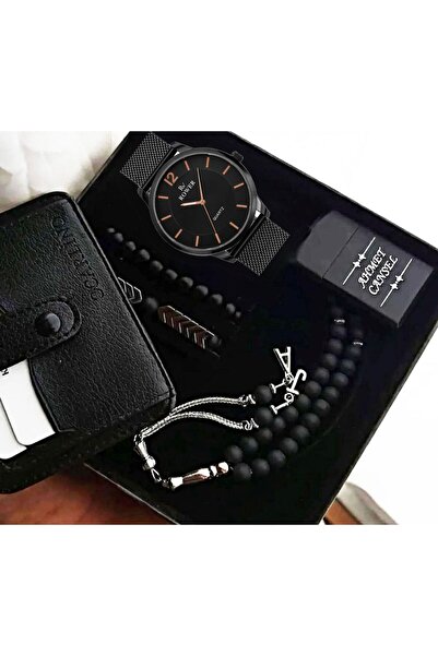 SPOLO Su Geçirmez Erkek Kol Saati Çakmak Tesbih Bileklik Seti