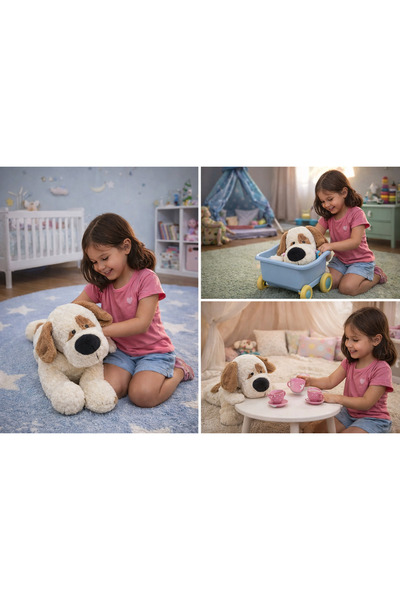 caps 75 Cm Yatan Sevimli Peluş Köpek Yastık & Uyku Arkadaşı & Oyuncak & Yumuş...