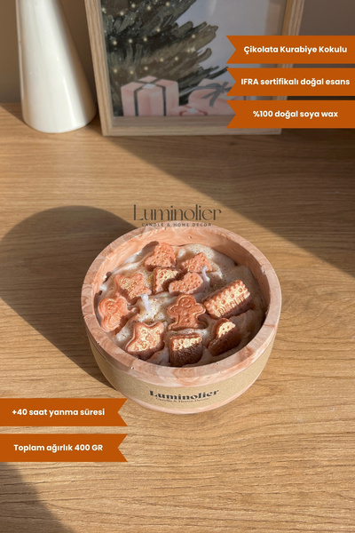 Luminolier Çikolatalı Kurabiye Beton Soya Mum - %100 Doğal Vegan Soya Wax - 1...