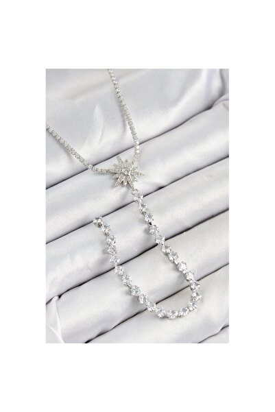 Skygo قلادة من النحاس الأصفر مرصعة بأحجار الزركون على شكل نجمة القطب موديل Y ...