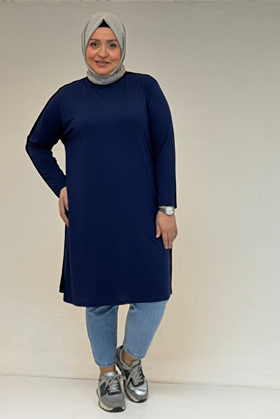Eslina 38501 Plus Size Navy Blue χτενισμένο βαμβακερό χιτώνα - Βασικό μοντέλο