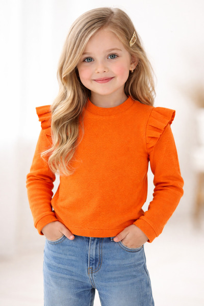 özge başaran Kız Çocuk, Kız Bebek Likralı, Fırfırlı Omuz Uzun Kollu Tişort Pa...