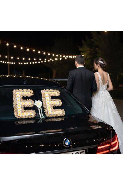 Petaliza Gelin Arabası E Harfi.papatya Ve Şoklanmış Cipso Çiçeği Ile Süslü 25cm