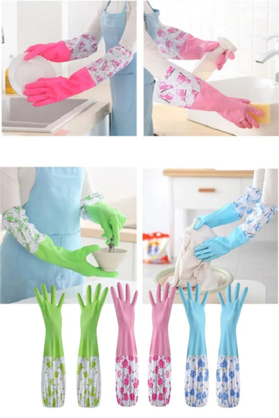 FBZhome Pratik Sıcak Bulaşık Yıkama Eldiveni Dayanıklı Uzun Su Geçirmez Kauçu...