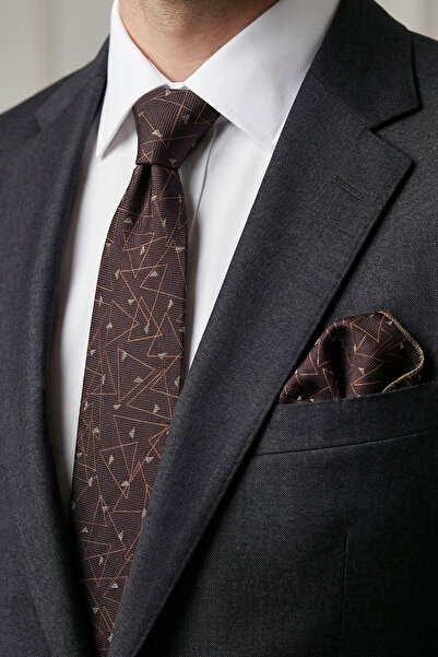 Milleniva ربطة عنق ومنديل برونزي بنمط هندسي