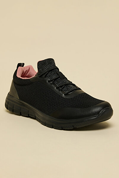 R&B Women Black Textured Lace Up Running Shoes