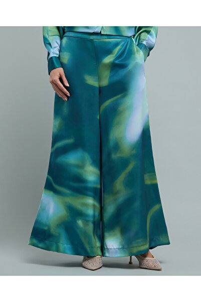 R&B Patterned Wide Leg Pants with Elastic Waist