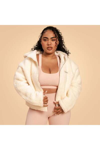 GymBeam Jachetă cu hanorac Bliss pentru femei, culoarea ivory - BeastPink