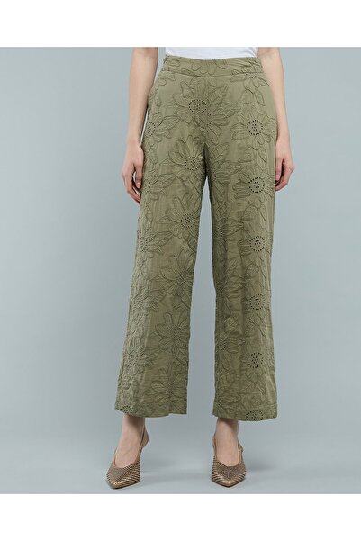 R&B Embroidered Wide Leg Pants with Elastic Waist