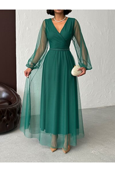 ADAMODA.RO Long tulle dress with waist accessory