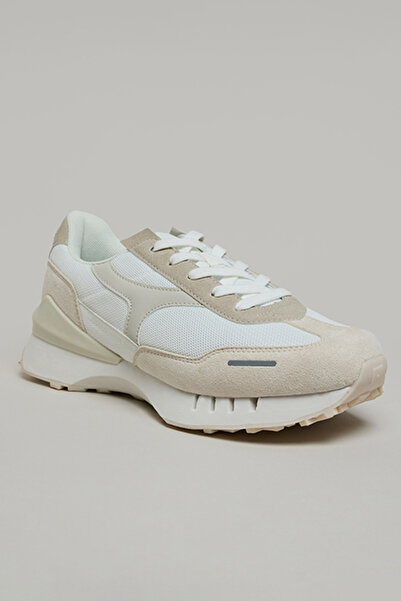 R&B Women Beige Color Block Lace Up Sneakers
