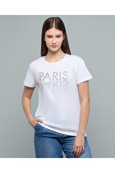 R&B Embellished T-Shirt with Crew Neck and Short Sleeves