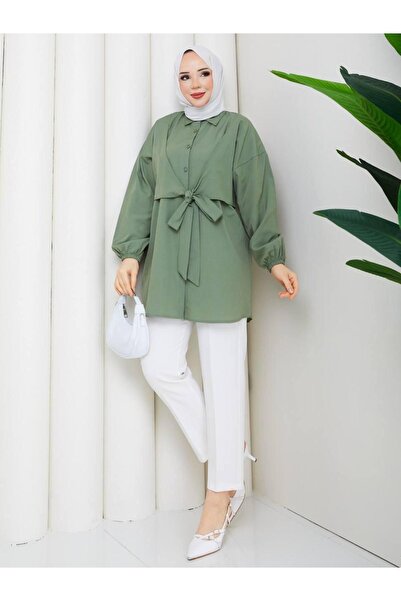 moda periy kadın yazlık pamuklu Önden Bağlamalı Tesettür Tunik