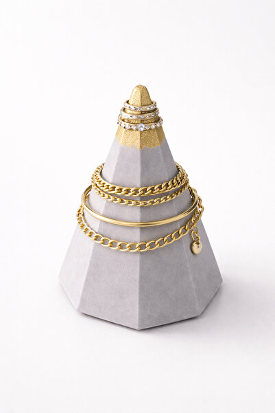 Sabletscrafts Concrete Jewelry Stand with Gold Detail – Ring & Bracelet Organ...