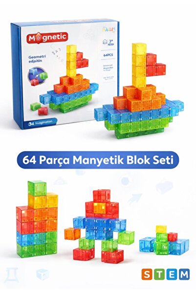 Online 64 Parça Magnetic Block Manyetik Küpler Yapı Blokları