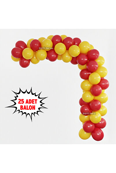 parti pera 25 Balon Sarı Kırmızı Pastel Balon Zincir Seti Sarı Kırmızı Doğum ...