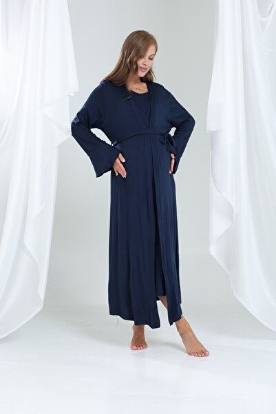 Rimel Homewear Premium Seri Hamile & Lohusa Gecelik Sabahlık Takımı - Kruvaze...