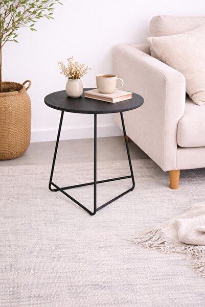 Arnohome Modern round table with a metal top and geometric base – a light, co...