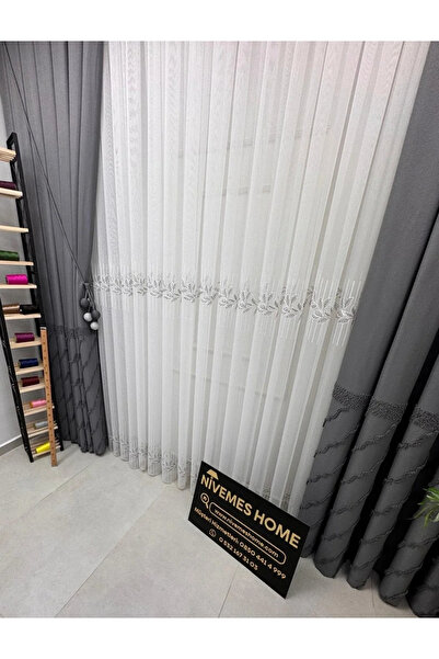 NİVEMESHOME EYLÜLZADE GÜMÜŞ DETAIL 1/3 PERDEA PLISATĂ DIN TUL APM