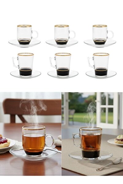 Premium Classic Gold Rim Glass Tea Cups Set of 12 pcs