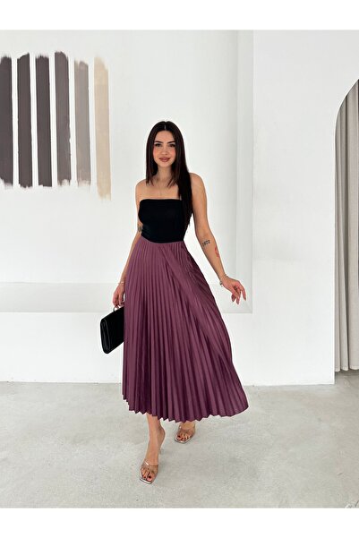 Kadın Beli Lastikli Piliseli Etek 95 cm