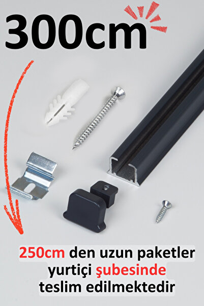 İzen Tek Kanallı 300cm Antrasit Alüminyum Ray (19mm) Tekli Korniş + Metal Por...