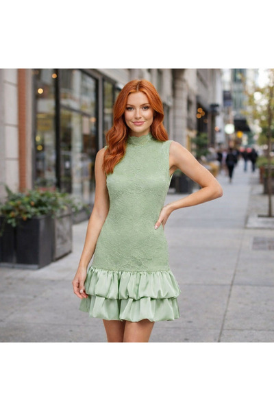 Welike Elegant Dress with Lace and Ruffles Deny Onesize 36/38