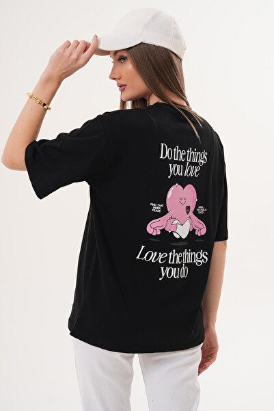 ŞİMAL Tricou oversize cu decolteu rotund și imprimeu pe spate pentru femei - ...