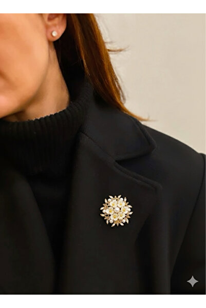 AGAPI Sakura Çelenk İnci Detaylı Yuvarlak Çiçek Formlu Kadın Broş