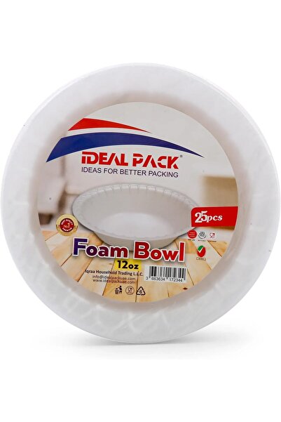 Ideal Pack Foam Bowl, 12oz, Pack of 25pcs, White
