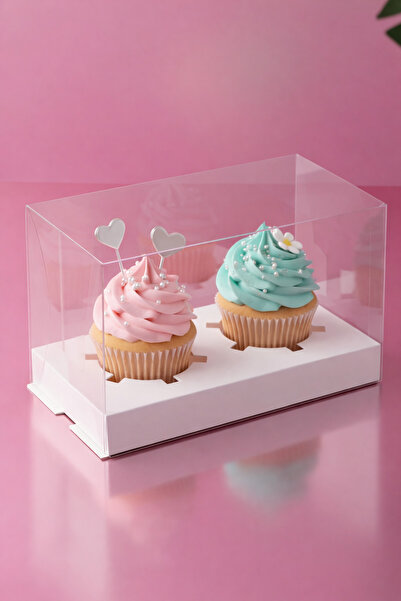 Ege Concept Life 2'li Şeffaf Asetat Cupcake Kutusu 17x10x11 Muffin ve Kek Kutusu