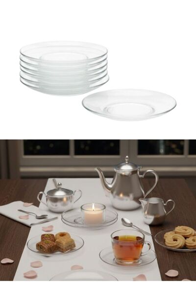 Premium Clear Glass Tea Saucer Set of 6 pcs Minimal Design Plates