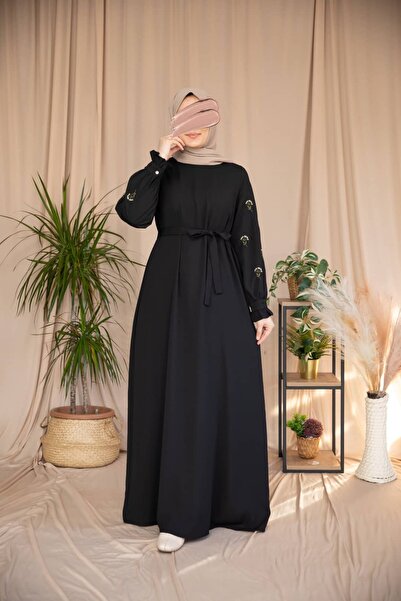 Nissra Ankanoor Belted Waist Embroidered Detail Honeycomb Dress Anka265135