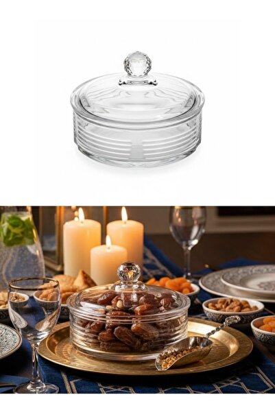 Premium Round Clear Glass Storage Bowl with Crystal Lid 1 Pc Candy Container