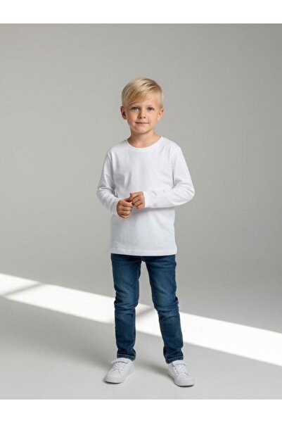 Zekids Tricou de bază cu mânecă lungă, cu gât rotund, din bumbac, pentru băieți