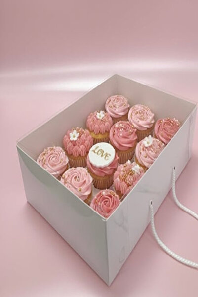 Ege Concept Life 12'li Cupcake Kutusu 35x26x11 - Şeffaf Asetat Kapaklı ve İpl...
