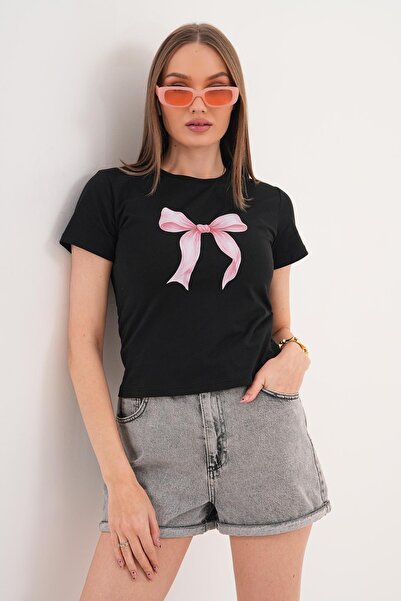 ŞİMAL Tricou de damă cu imprimeu și guler rotund - 260058