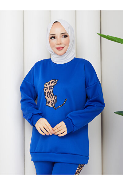 Wual giyim Leopard Printed Sweatshirt Tracksuit Set