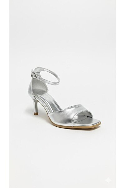 guijarro Sandale de seară pentru femei, argintii, cu o singură curea, cu legă...
